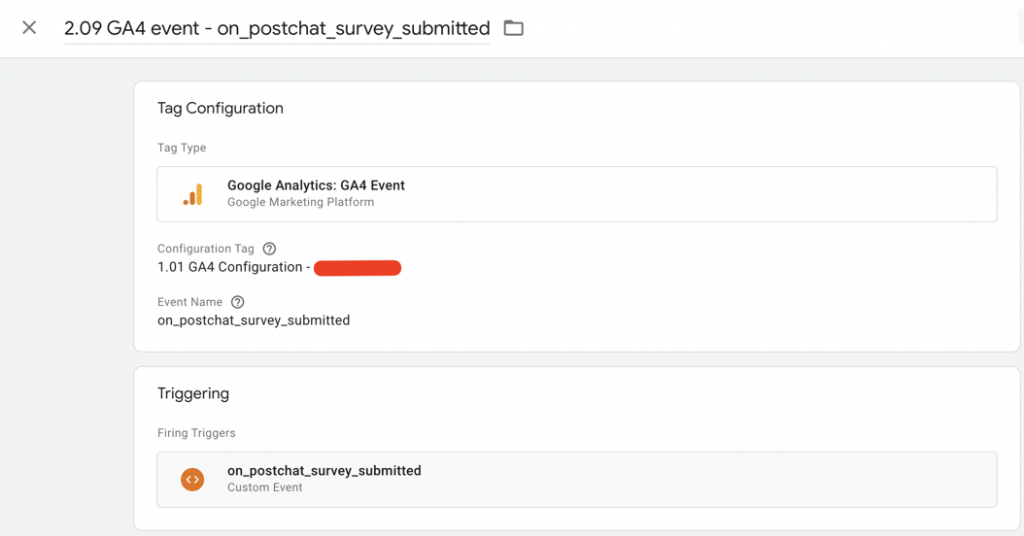 Tạo thẻ cho sự kiện on_postchat_survey_submitted